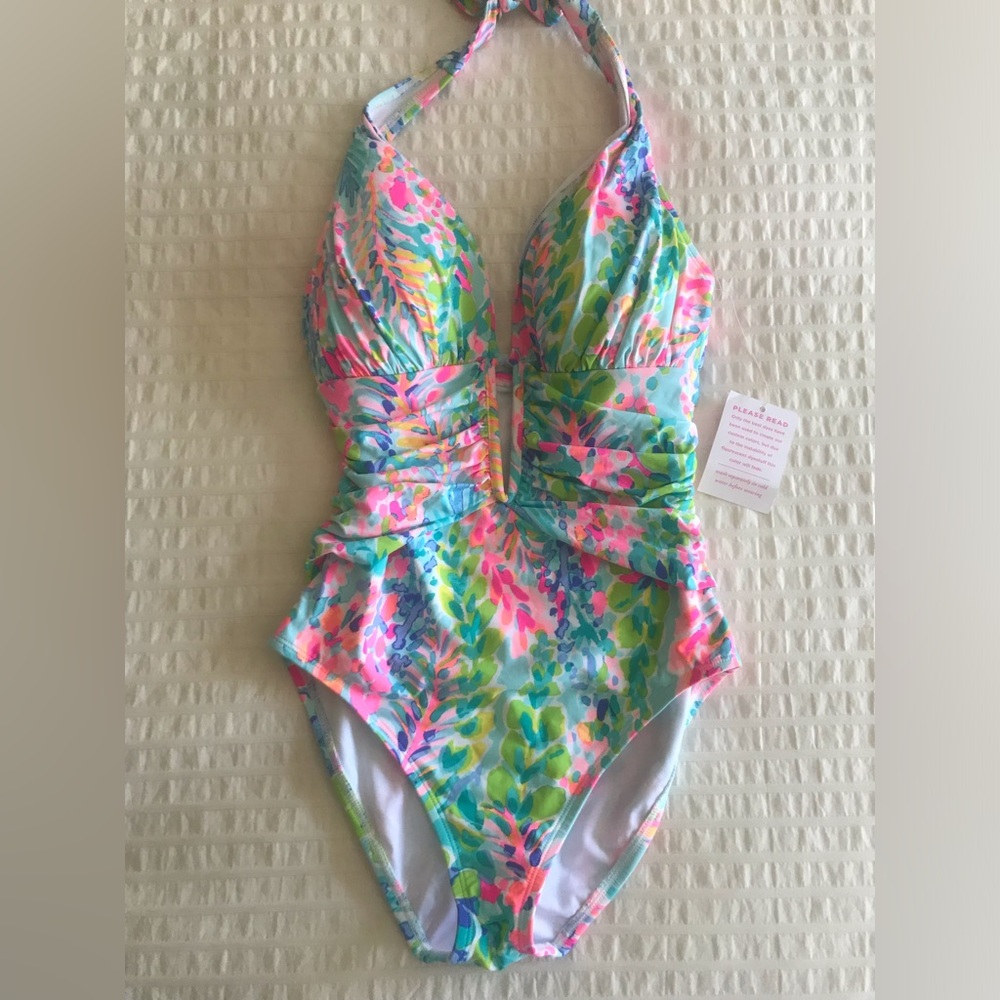NWT Lilly Pulitzer Lanai Halter One-Piece swimsuit Catch The Wave Print Halter 2 - Picture 6 of 13